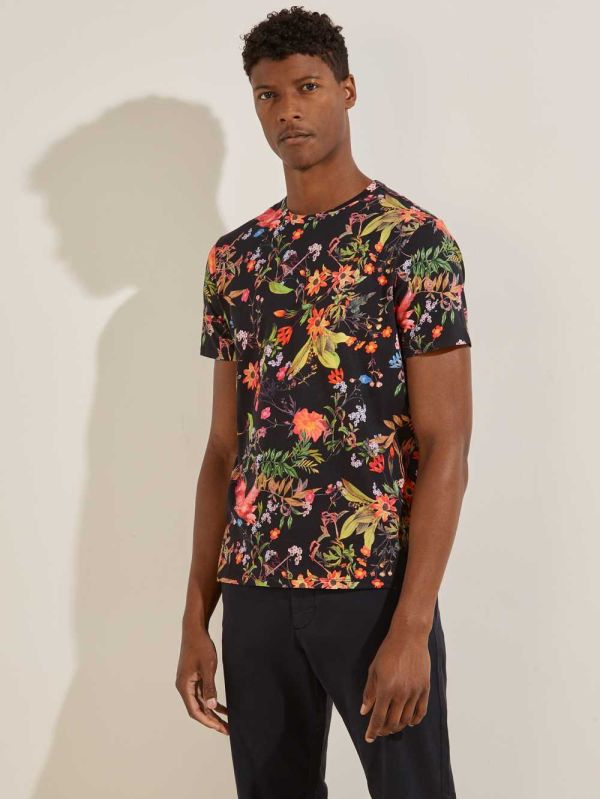 Guess Market Floral T-shirt Herr Svarta Olika Färger | 372046-LDY
