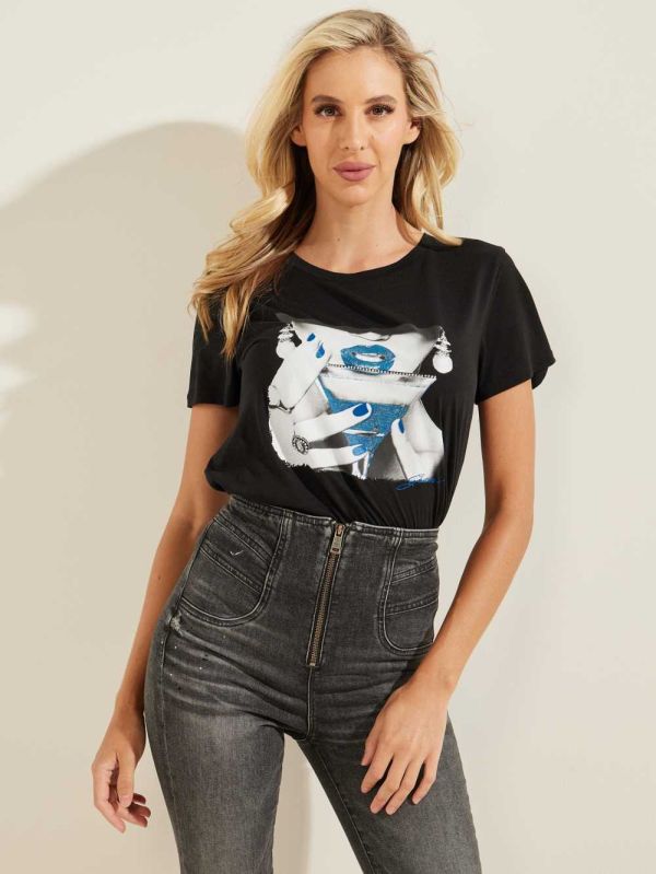 Guess Martini Girl Easy T-shirt Dam Svarta | 642839-WXI