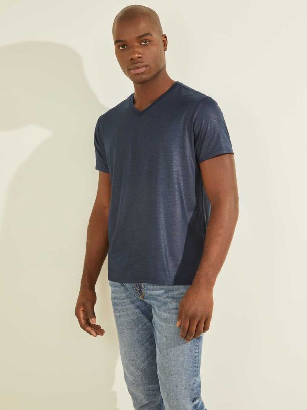 Guess Mason Yoke V-Neck T-shirt Herr Lila | 190543-HXU