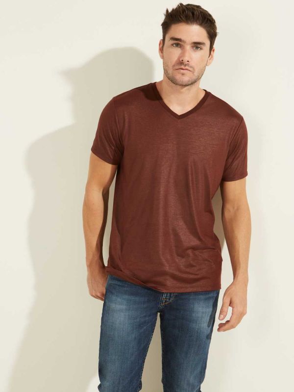Guess Mason Yoke V-Neck T-shirt Herr Lila | 739054-GTU