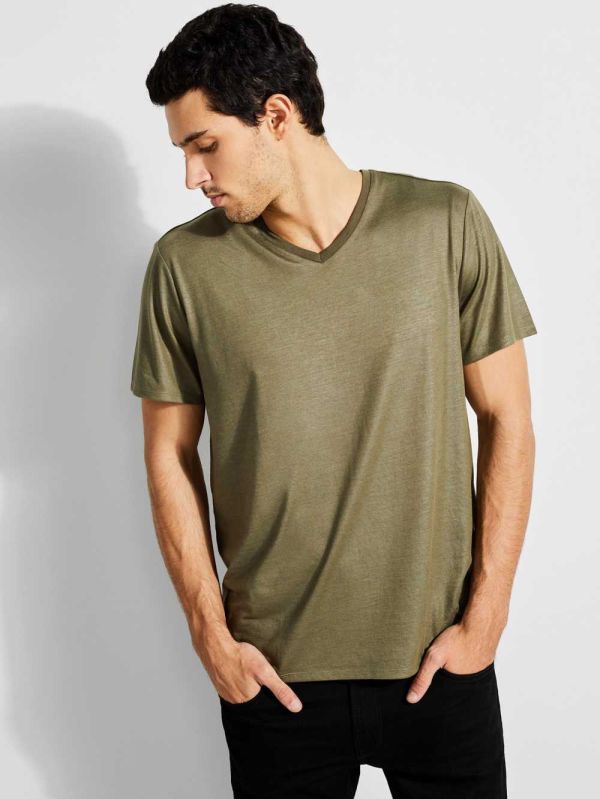 Guess Mason Yoke V-Neck T-shirt Herr Olivgröna | 014753-PEI