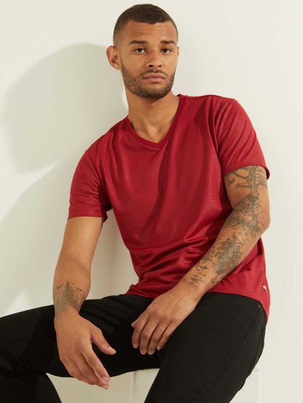Guess Mason Yoke V-Neck T-shirt Herr Röda | 103892-XTV