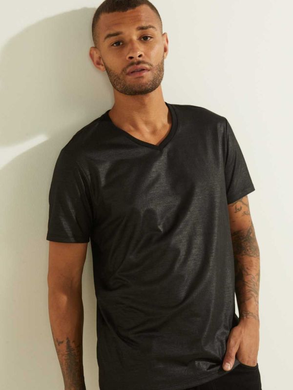 Guess Mason Yoke V-Neck T-shirt Herr Svarta | 127963-GTH