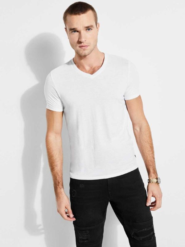 Guess Mason Yoke V-Neck T-shirt Herr Vita | 358102-BFH
