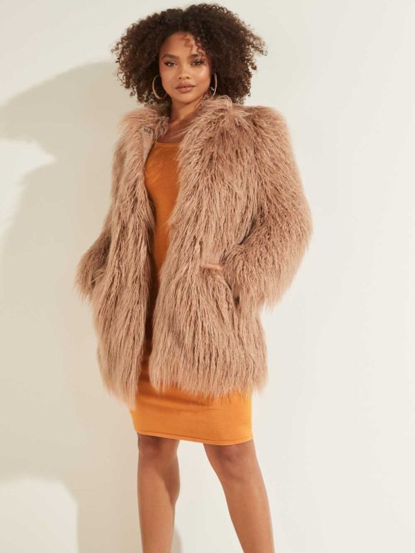 Guess Maurizia Shaggy Faux-Fur Rockar Dam Ljuskaffe | 573908-CHZ