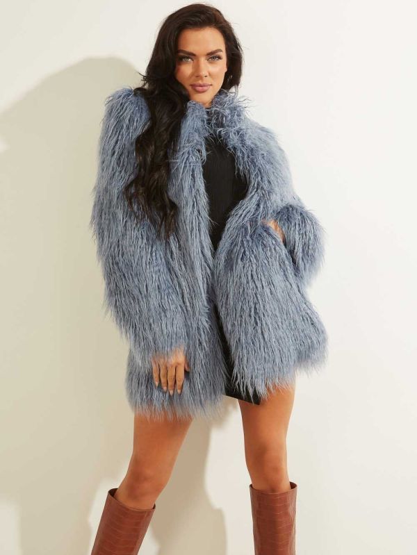 Guess Maurizia Shaggy Faux-Fur Rockar Dam Blå | 714639-XFI