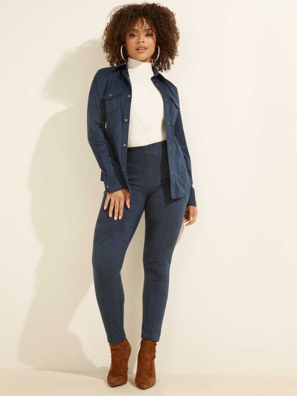 Guess Maya Faux-Mocka Leggings Dam Blå | 835602-GAX