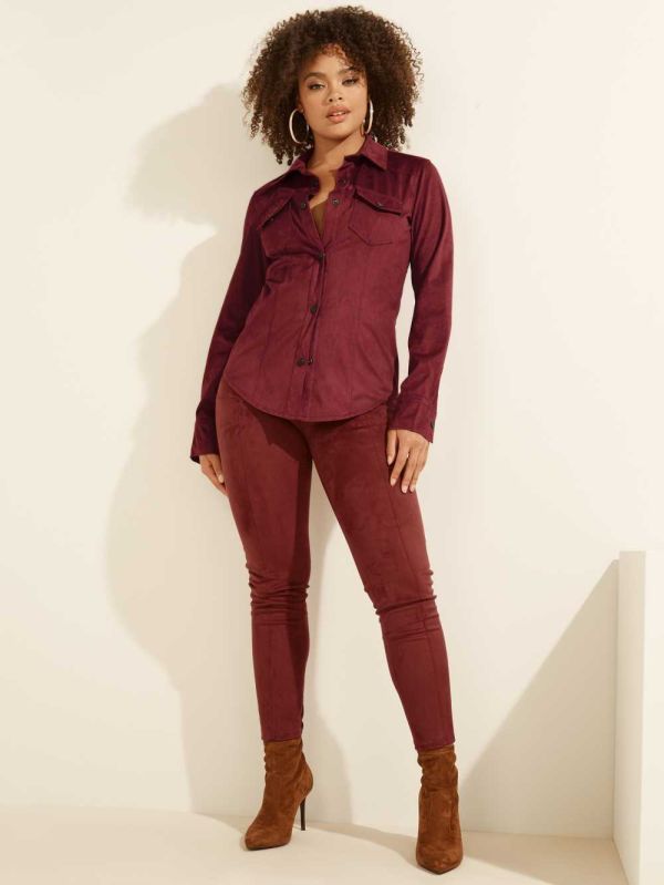 Guess Maya Faux-Mocka Leggings Dam Vinröda | 804217-XHC