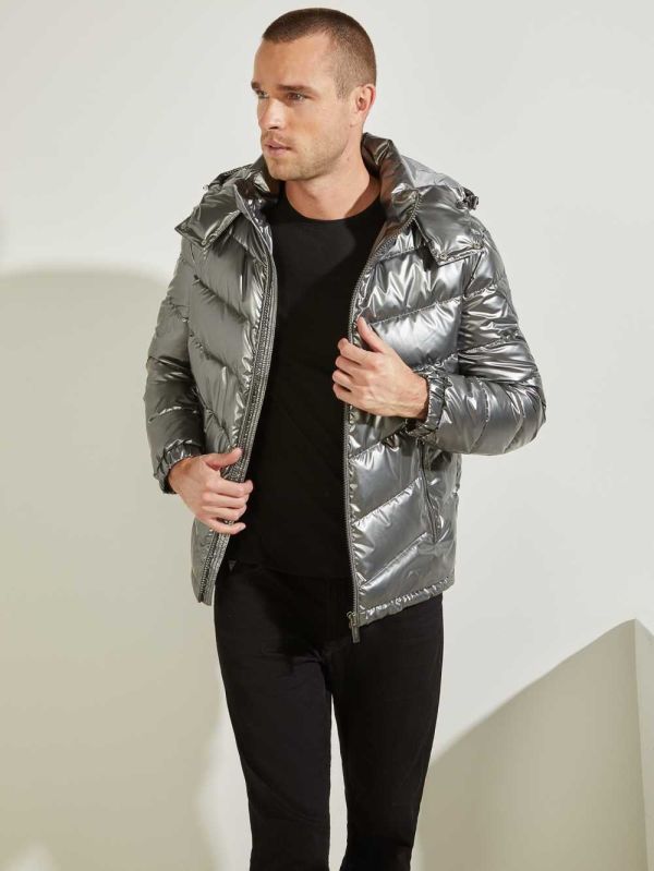 Guess Metal Space Puffer Jacka Herr Silver | 327145-QLX