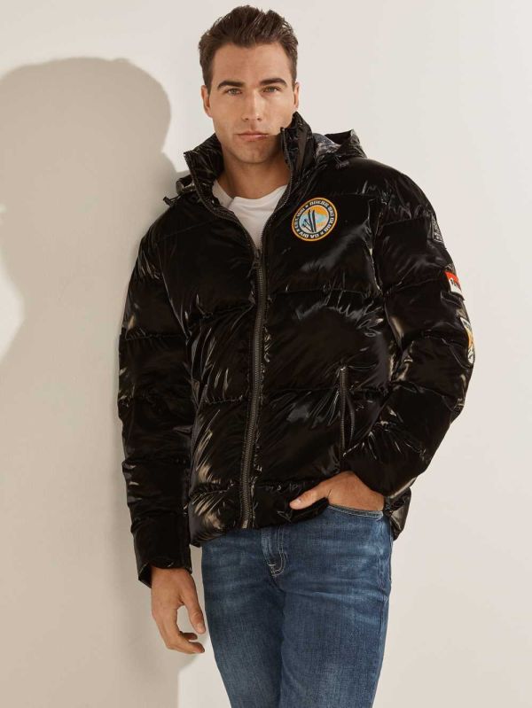 Guess Metallic Nylon Puffer Jacka Herr Svarta Olika Färger | 586142-HMC