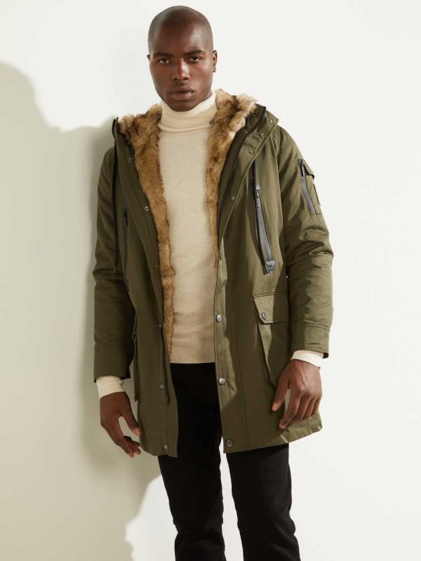 Guess Military Faux-Fur Fodrade Parkajackor Herr Olivgröna | 601593-NKU