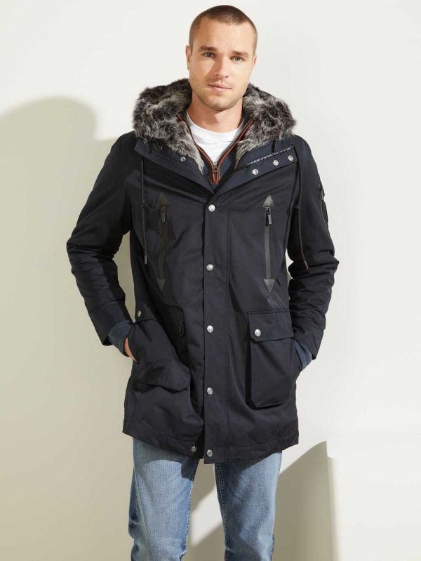 Guess Military Faux-Fur Fodrade Parkajackor Herr Mörkblå | 815630-SHA