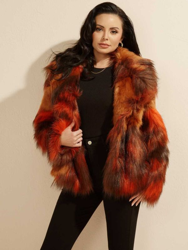 Guess Molly Faux-Fur Jacka Dam Orange Grå | 571396-LYI