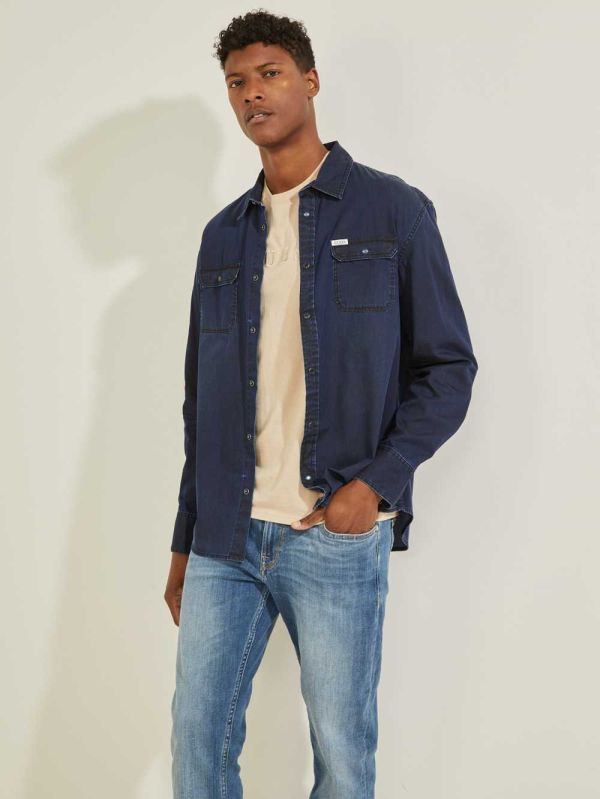 Guess Moses Pocket Skjorta Herr Mörkblå | 680295-CHT