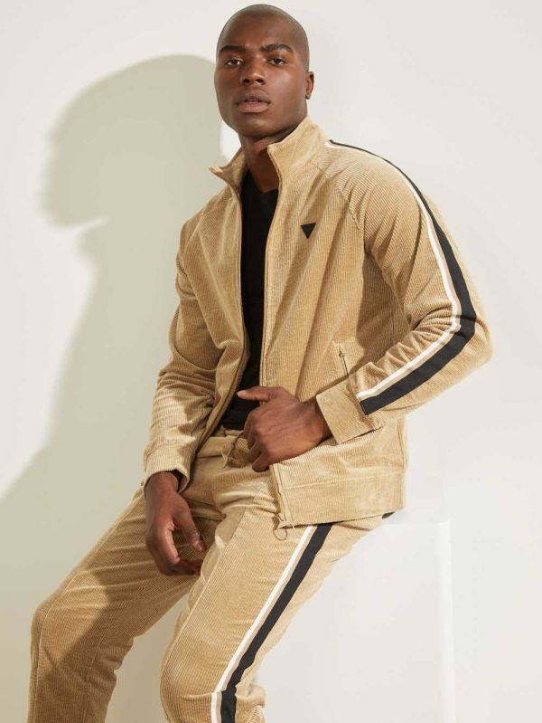 Guess Myron Corduroy Zip-Up Jacka Herr Khaki | 168075-VIE