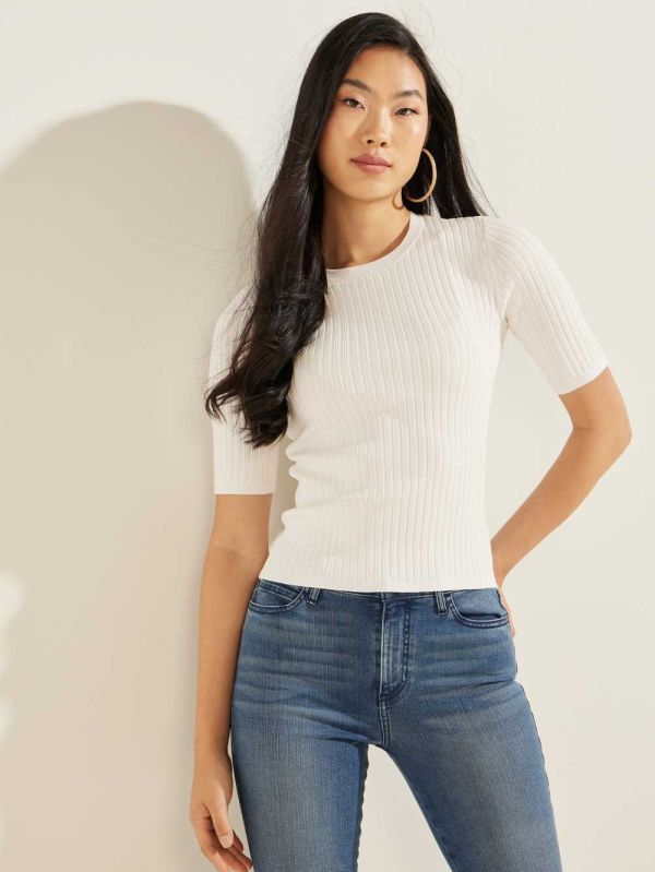Guess Naomi Ribbed Half-Sleeve Tröjor Dam Grädde | 102549-AGP