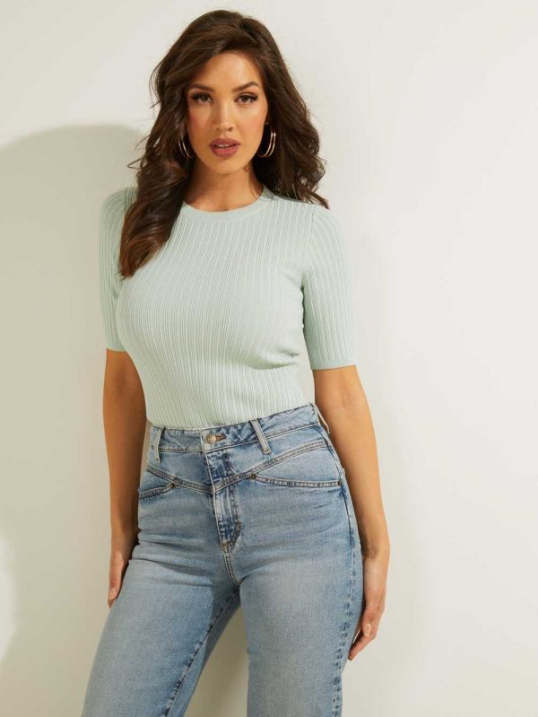 Guess Naomi Ribbed Half-Sleeve Tröjor Dam Mintgröna | 478235-CAY