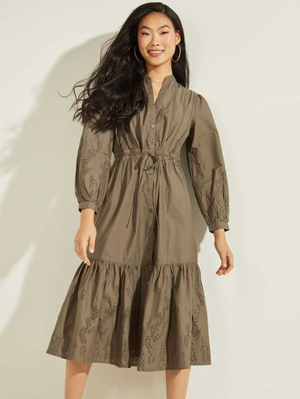 Guess Natia Maxi Klänning Dam Gröna Olika Färger | 217369-NJT