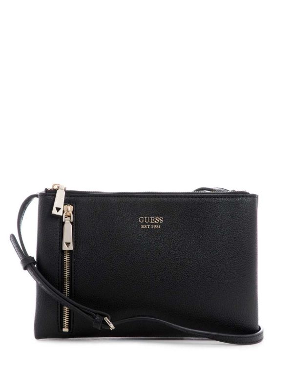 Guess Naya Double-Zip Crossbody Väska Dam Svarta | 720198-XZH