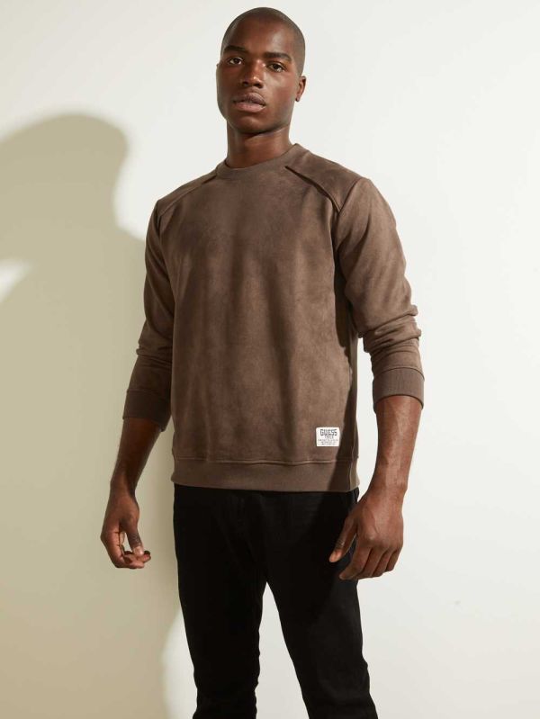 Guess Newton Fleece Pullover Sweatshirt Herr Choklad Bruna | 956380-SXP
