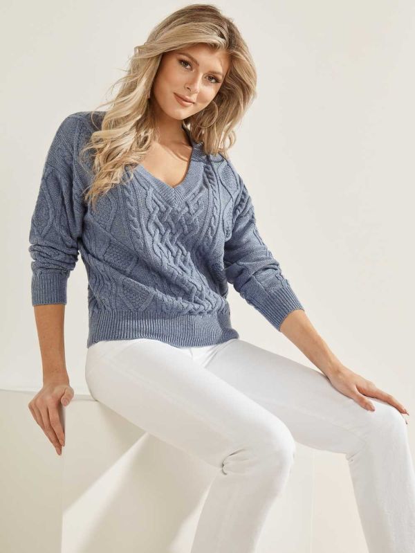 Guess Noemi Cable Knit Tröjor Dam Blå Olika Färger | 402579-THW