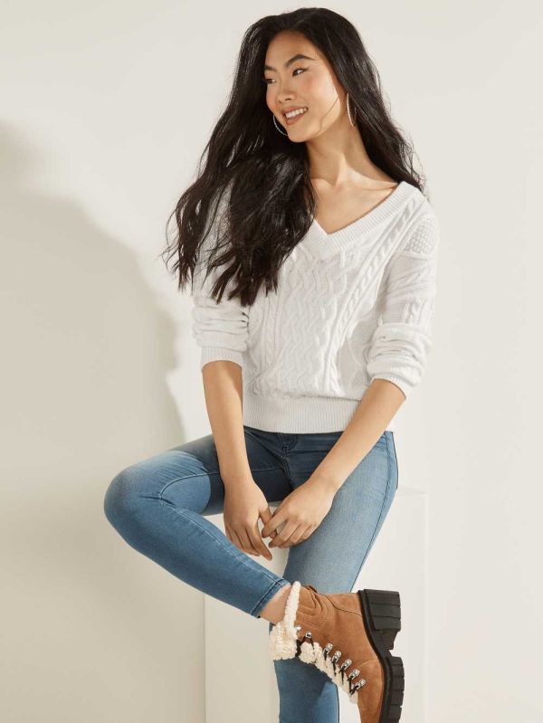 Guess Noemi Cable Knit Tröjor Dam Grädde Vita | 526903-OXZ