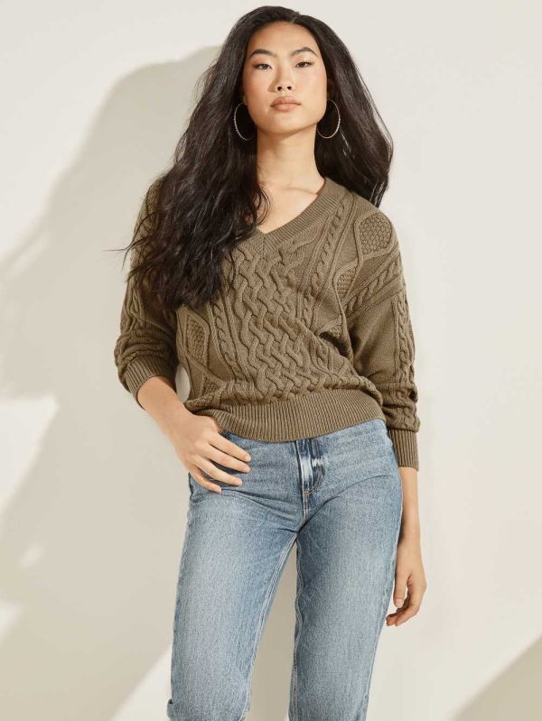 Guess Noemi Cable Knit Tröjor Dam Khaki | 543098-PNC