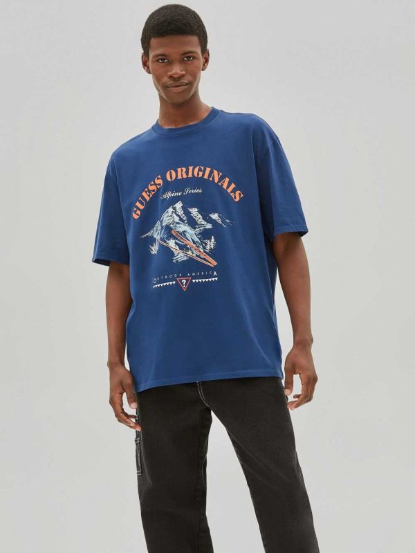 Guess Original Alpine T-shirt Herr Blå | 348120-ERK