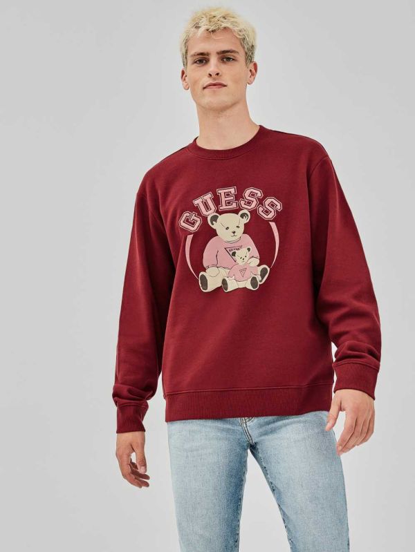 Guess Original Bear Crewneck Sweatshirt Herr Vinröda | 405721-NCL