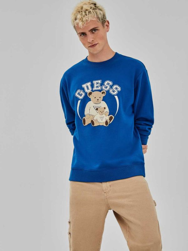 Guess Original Bear Crewneck Sweatshirt Herr Blå | 489602-BQD