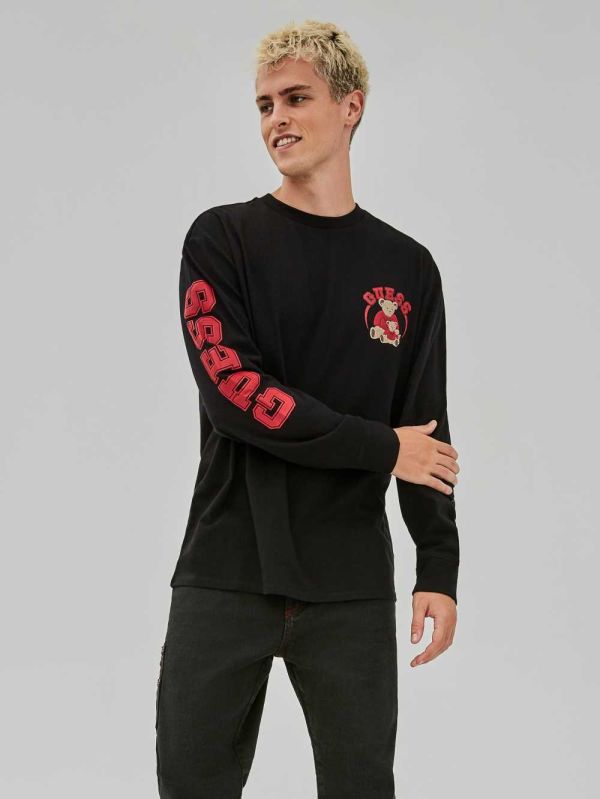 Guess Original Bear Long-Sleeve T-shirt Herr Svarta | 108954-YAE