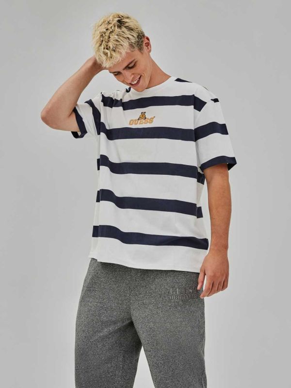 Guess Original Bear Stripe T-shirt Herr Blå Olika Färger | 872509-OUX