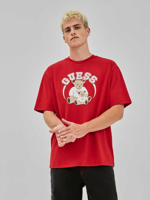 Guess Original Bear T-shirt Herr Röda Rosa | 127869-RGK