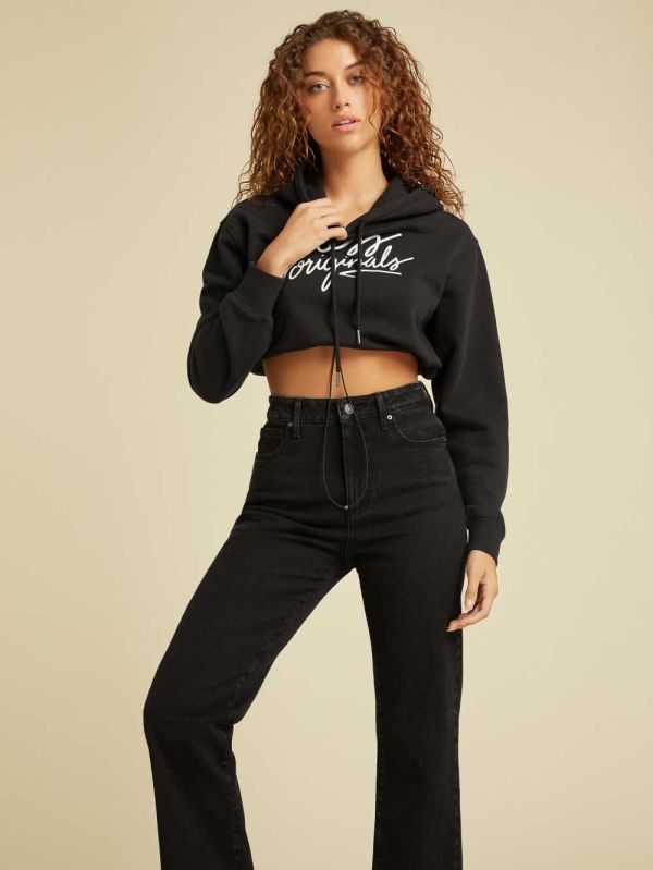 Guess Original Cropped Hoodie Dam Svarta | 180276-SME