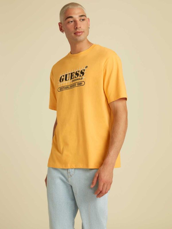 Guess Original Grid T-shirt Herr Mango Gula | 567089-TGZ