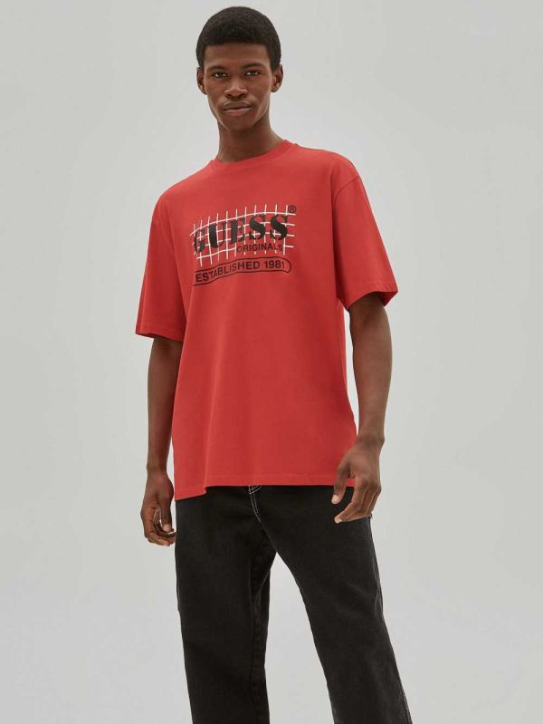 Guess Original Grid T-shirt Herr Röda | 354621-CSP