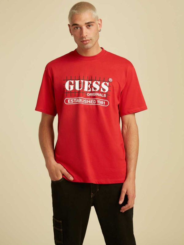 Guess Original Grid T-shirt Herr Röda | 742603-SVZ