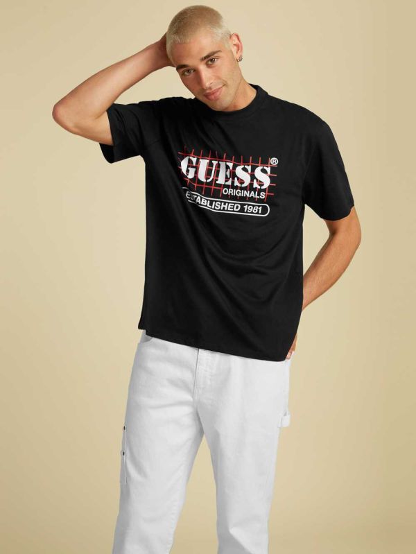 Guess Original Grid T-shirt Herr Svarta | 695281-GOB