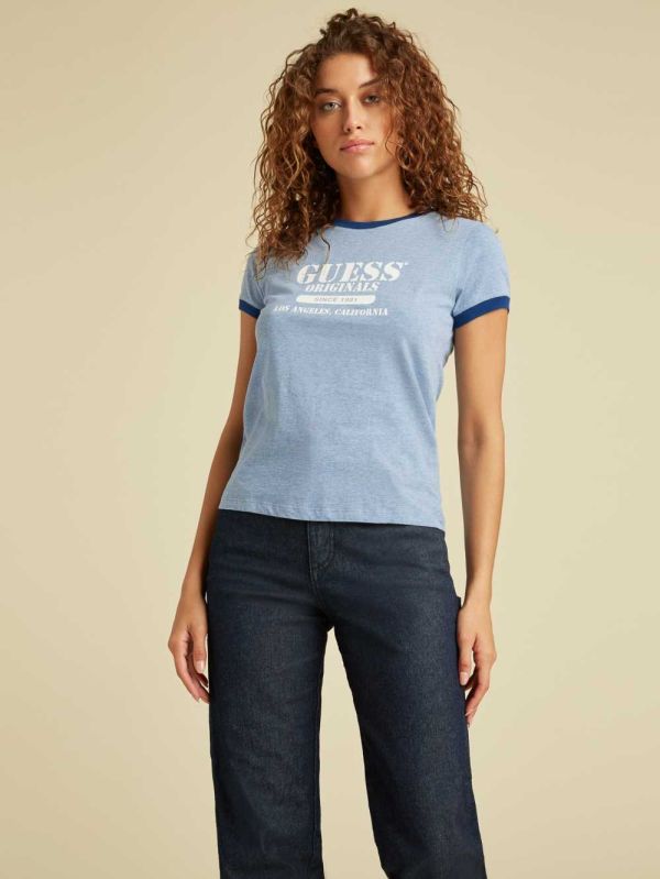 Guess Original Heather Ringer T-shirt Dam Blå | 671920-TPU