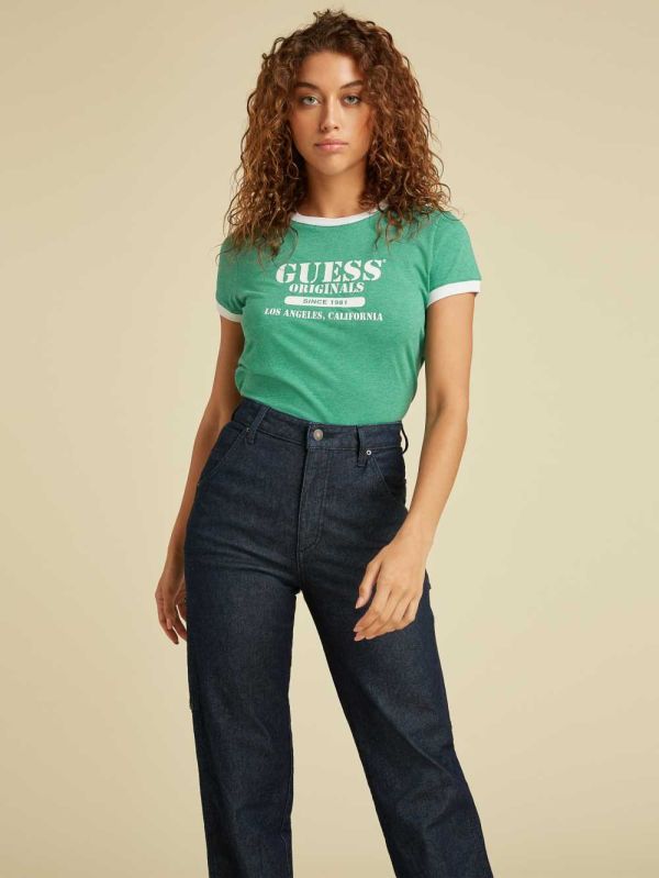 Guess Original Heather Ringer T-shirt Dam Gröna | 956713-FAI