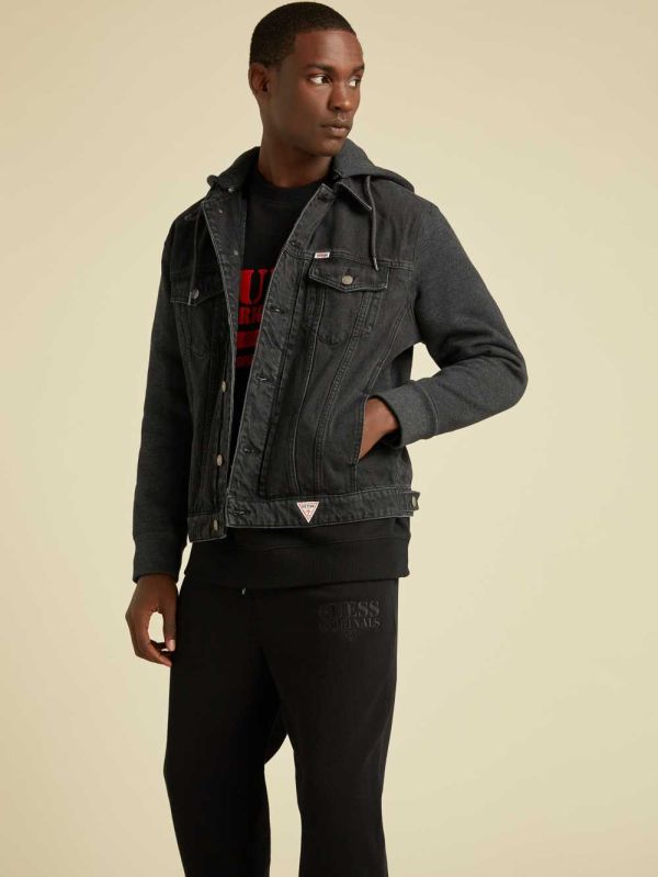 Guess Original Hooded Denim Jacka Herr Svarta Tvätt | 038524-JHM
