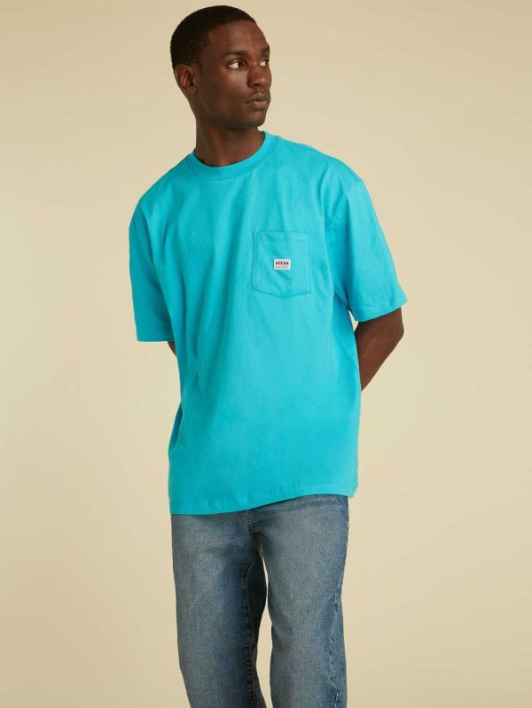 Guess Original Kit Pocket T-shirt Herr Blå | 396425-OSR