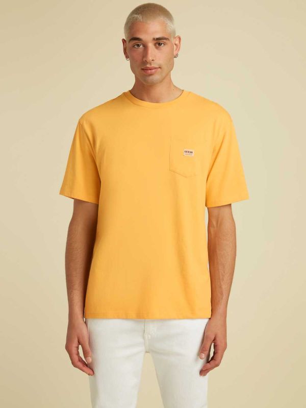 Guess Original Kit Pocket T-shirt Herr Mango Gula | 827140-QJX