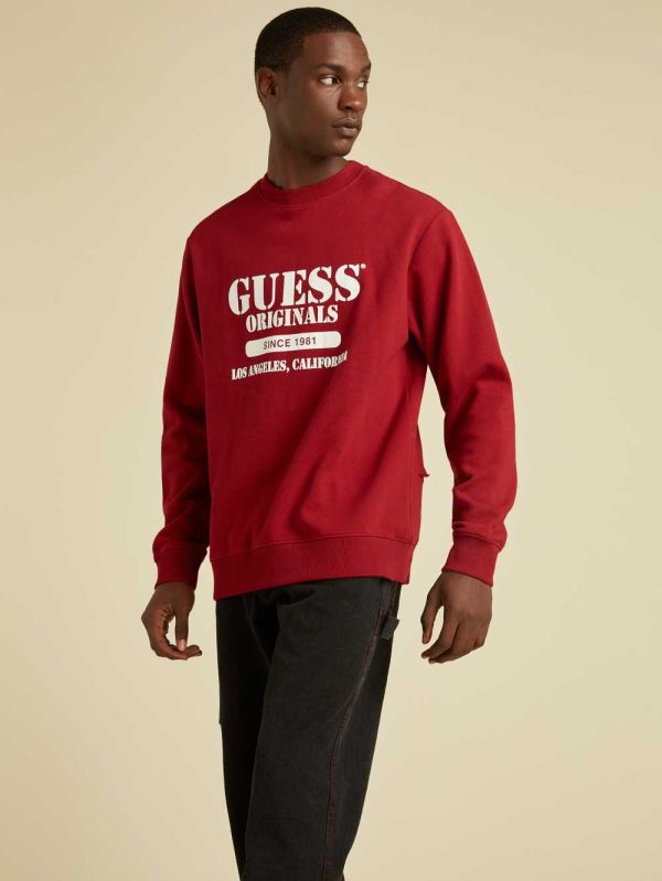Guess Original Logo Crewneck Sweatshirt Herr Röda | 309427-ZXF