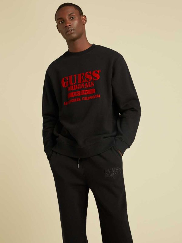 Guess Original Logo Crewneck Sweatshirt Herr Svarta | 815469-XPA