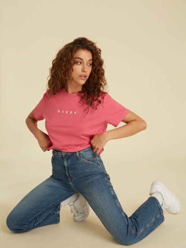 Guess Original Logo Crop T-shirt Dam Röda Rosa | 980245-QWB