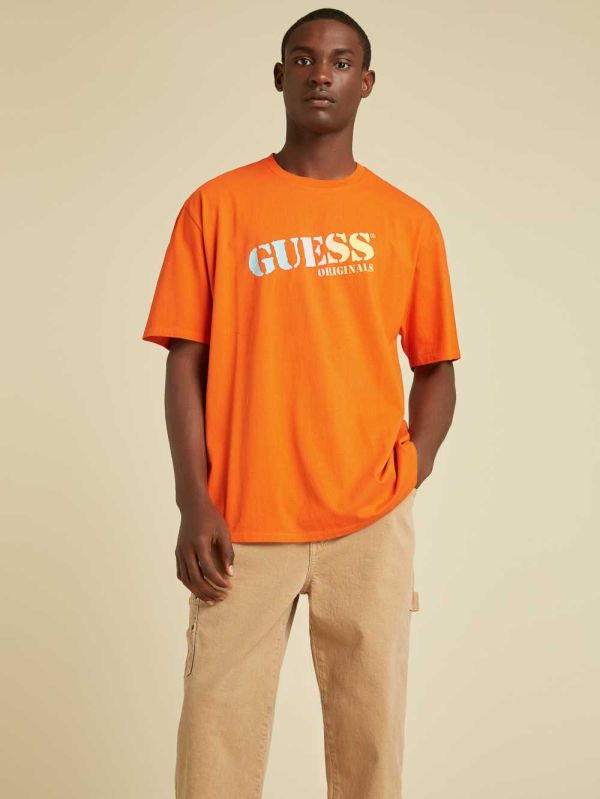 Guess Original Ombre Logo T-shirt Herr Orange | 072541-KPM