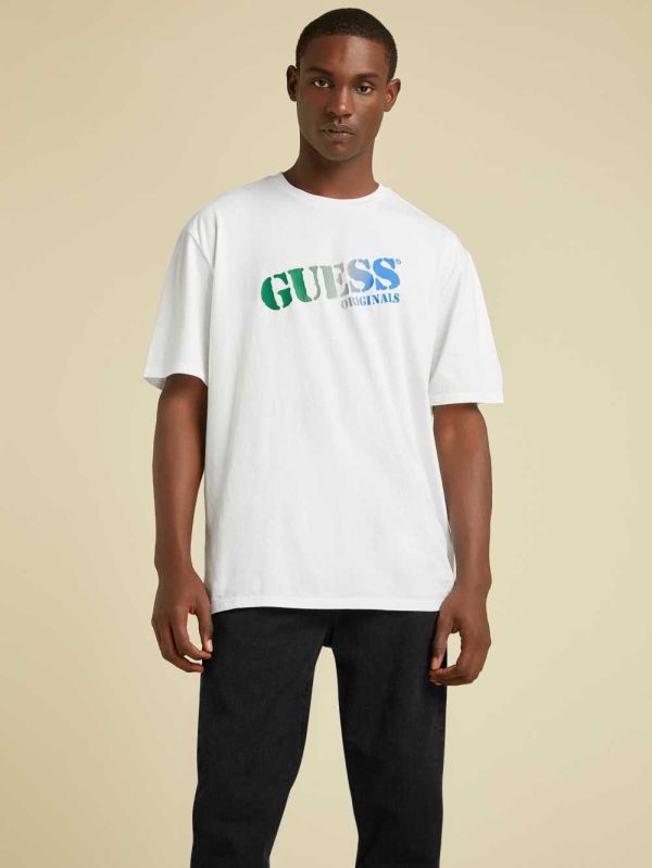 Guess Original Ombre Logo T-shirt Herr Vita | 185049-HAG