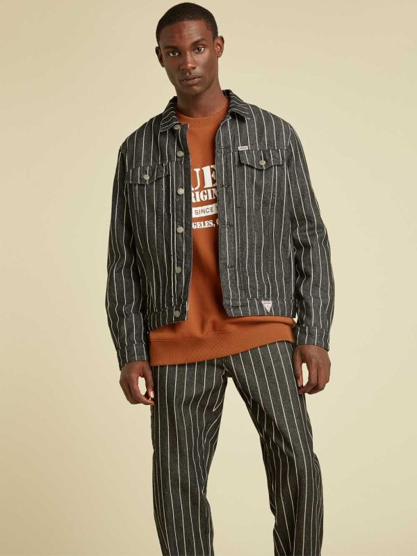 Guess Original Pinstripe Denim Jacka Herr Svarta Tvätt | 294138-EDF
