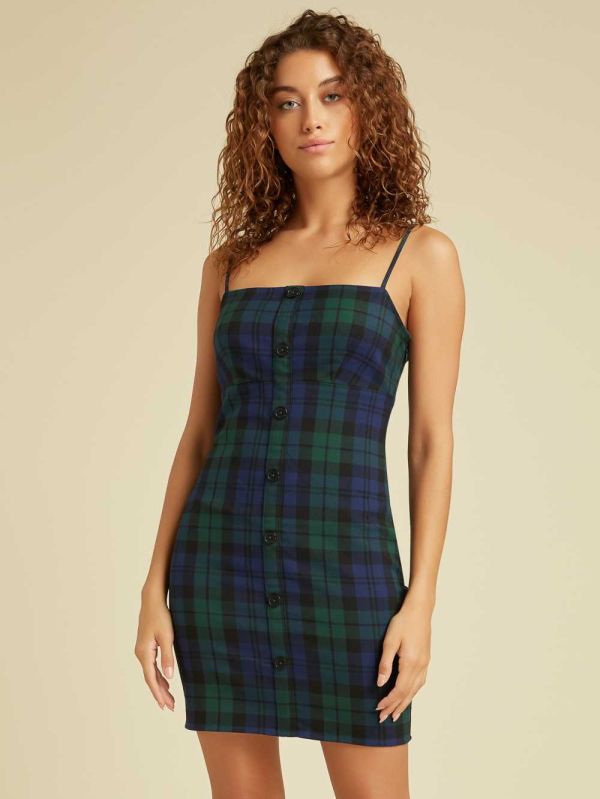 Guess Original Plaid Klänning Dam Gröna Olika Färger | 701489-IRM